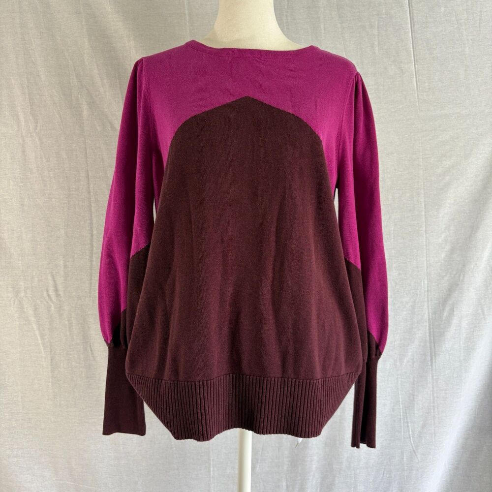 Belle by Kim Gravel Colorblock Sweater M Magenta Brown Cotton Rayon Knit